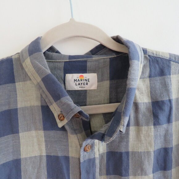MARINE LAYER Buffalo Plaid Check Cotton Shirt in Green Blue Casual Men's Size L - Picture 4 of 15